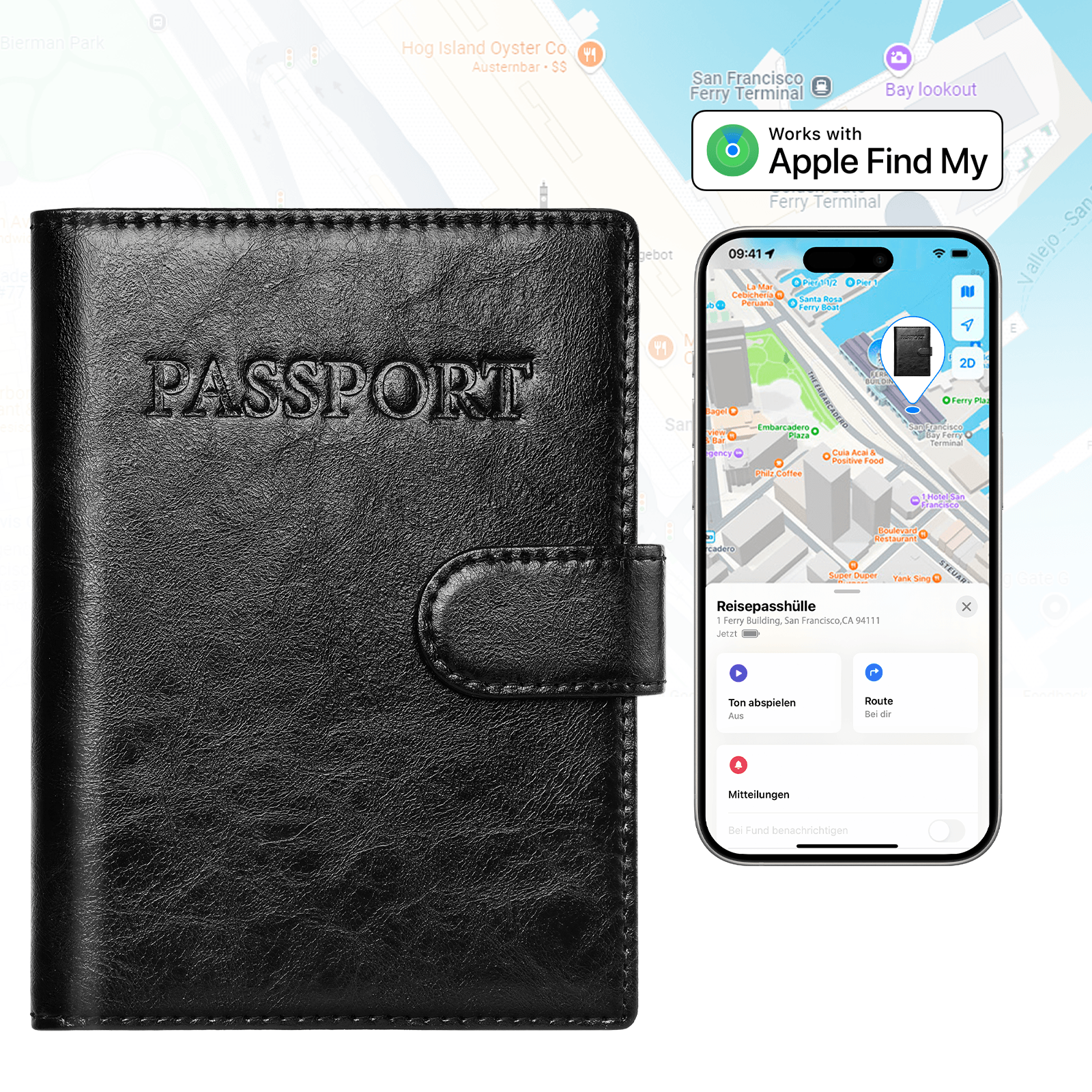 Findwallet™ Reisepasshalter mit Smart Tracker (Schwarz)