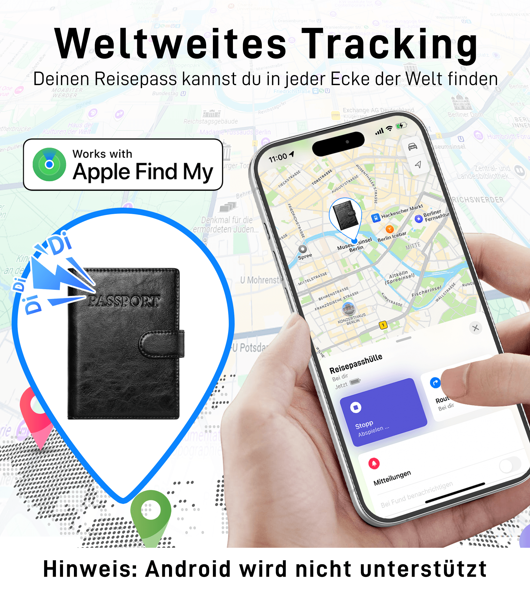 Findwallet™ Reisepasshalter mit Smart Tracker (Schwarz)