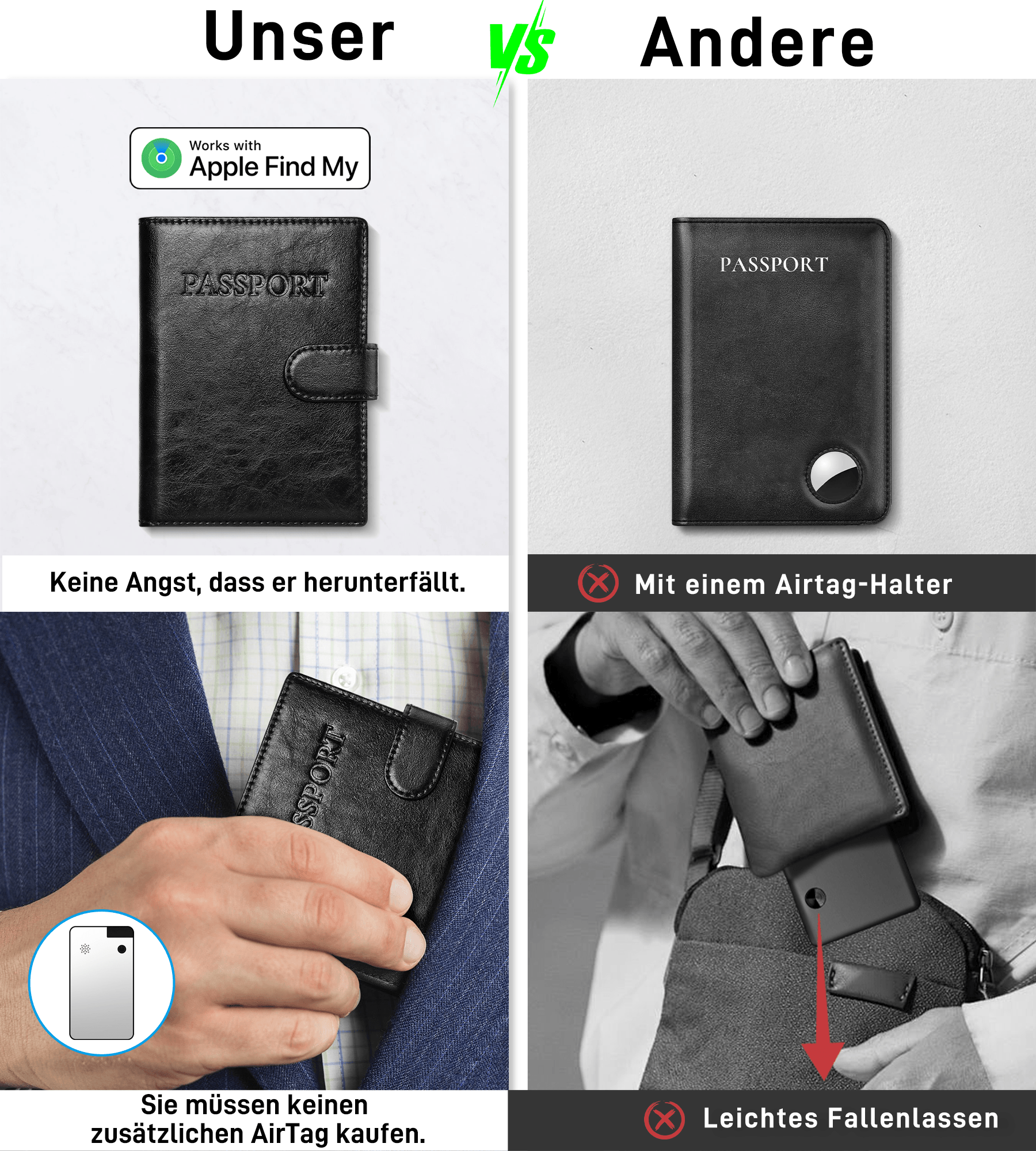 Findwallet™ Reisepasshalter mit Smart Tracker (Schwarz)