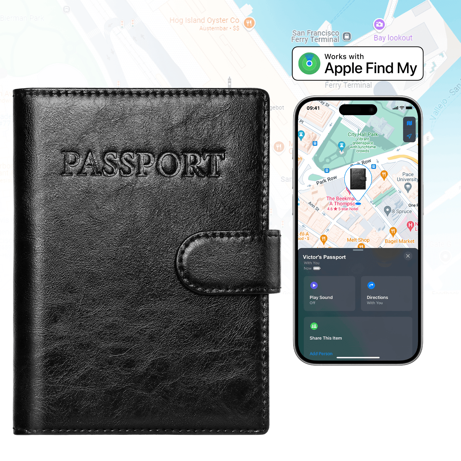 Findwallet™ スマートトラッカー付きパスポートホルダー(ブラック)