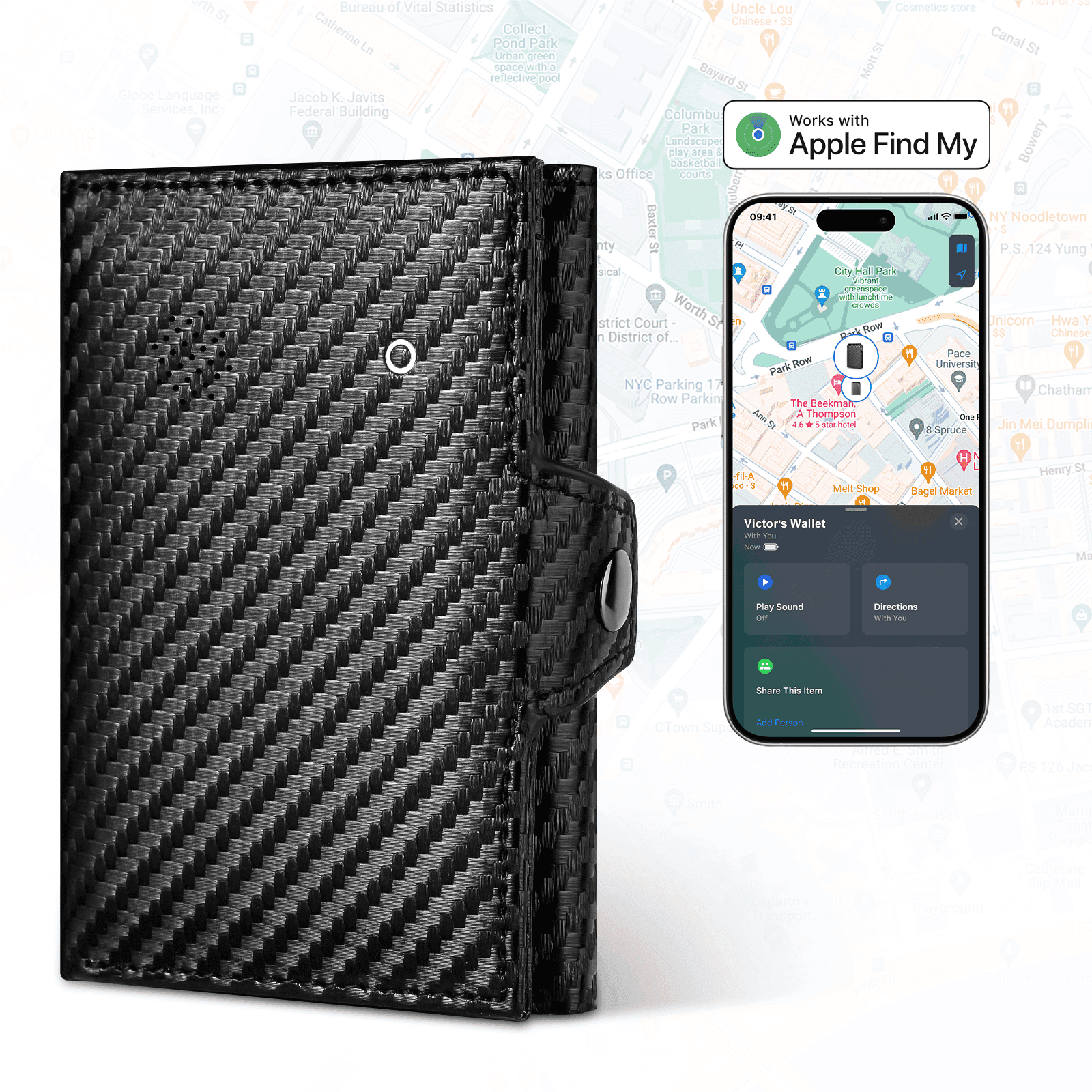 Findwallet+ Men's Trifold wallet works with Apple Find my.