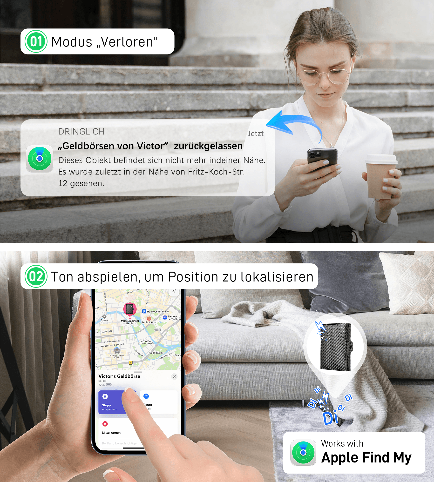Findwallet™ Trifold Brieftasche mit Smart Tracker