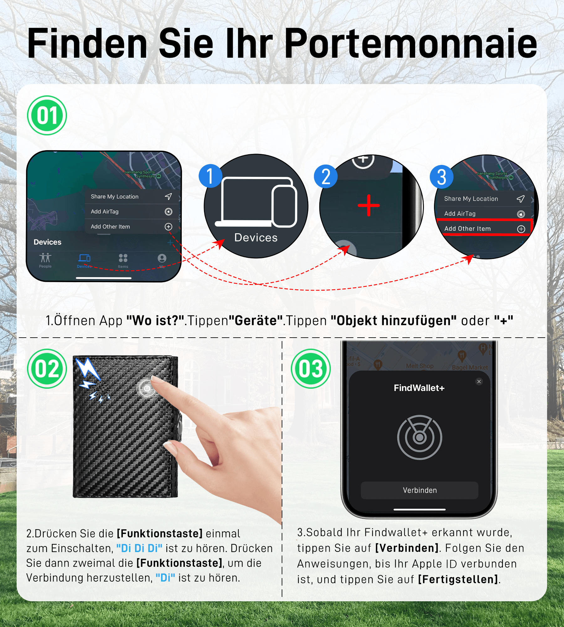 Findwallet™ Trifold Brieftasche mit Smart Tracker