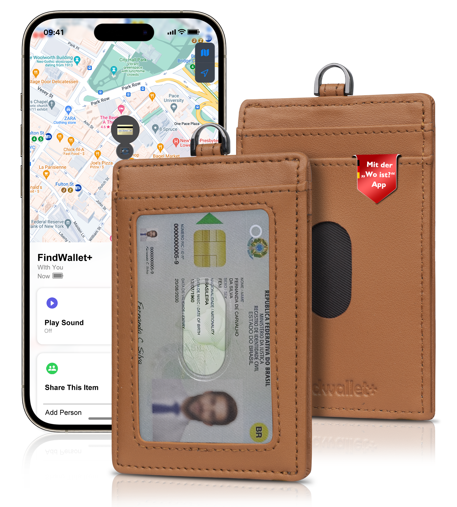 Findwallet™ ID-Kartenhalter mit Smart Tracker (Braun)