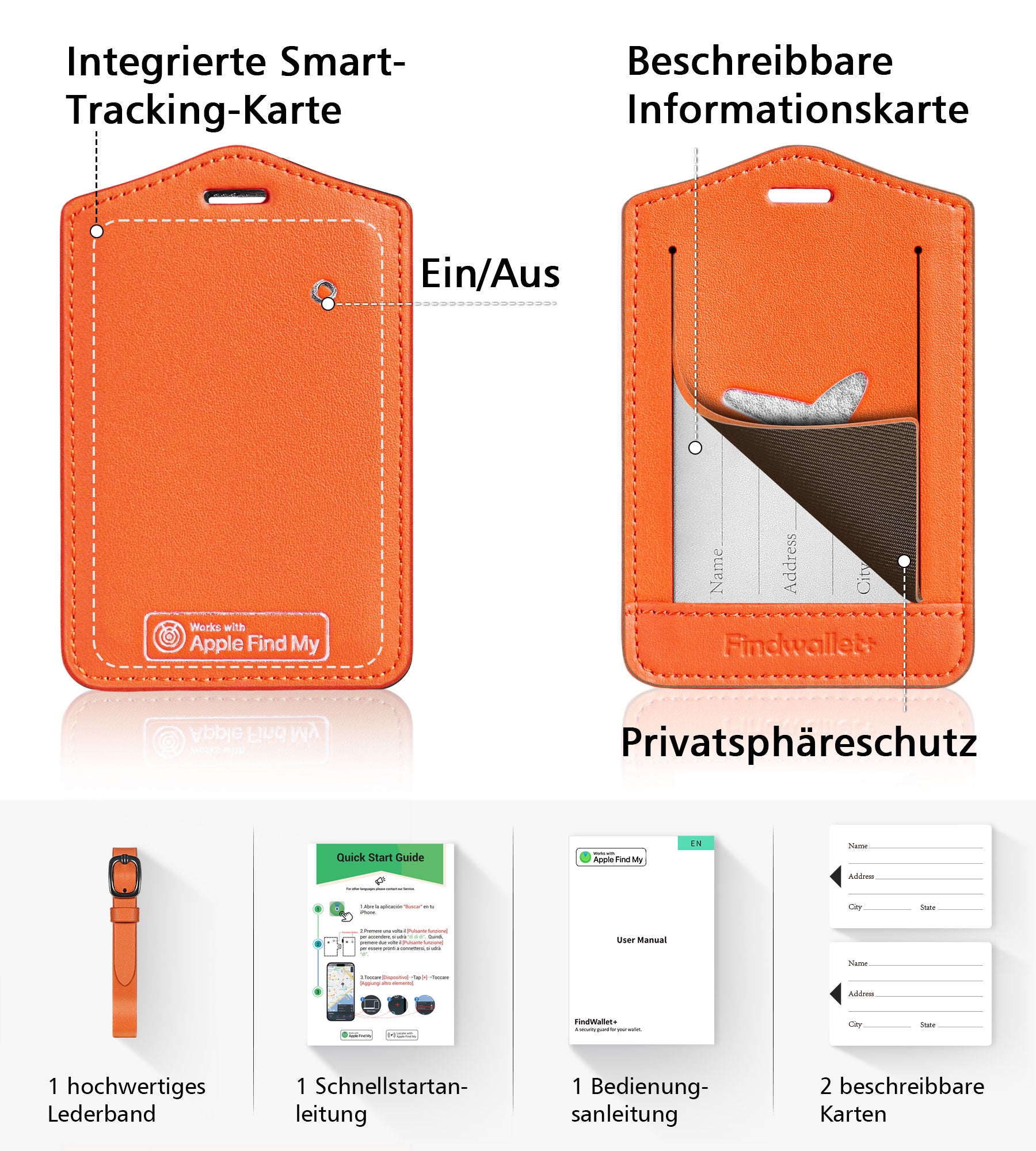 Findwallet™ Gepäckanhänger mit Smart Tracker (Orange)