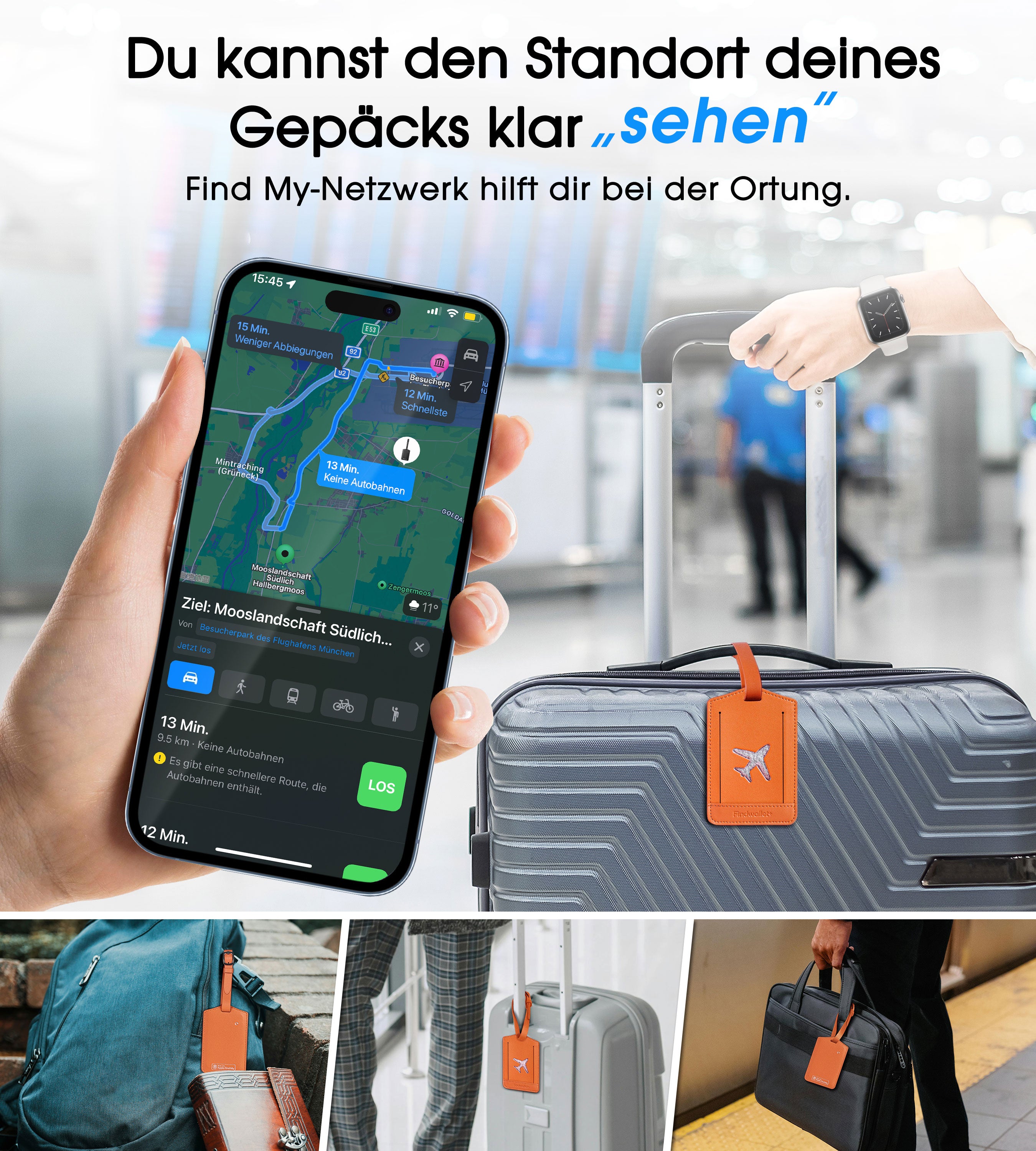 Findwallet™ Gepäckanhänger mit Smart Tracker (Orange)