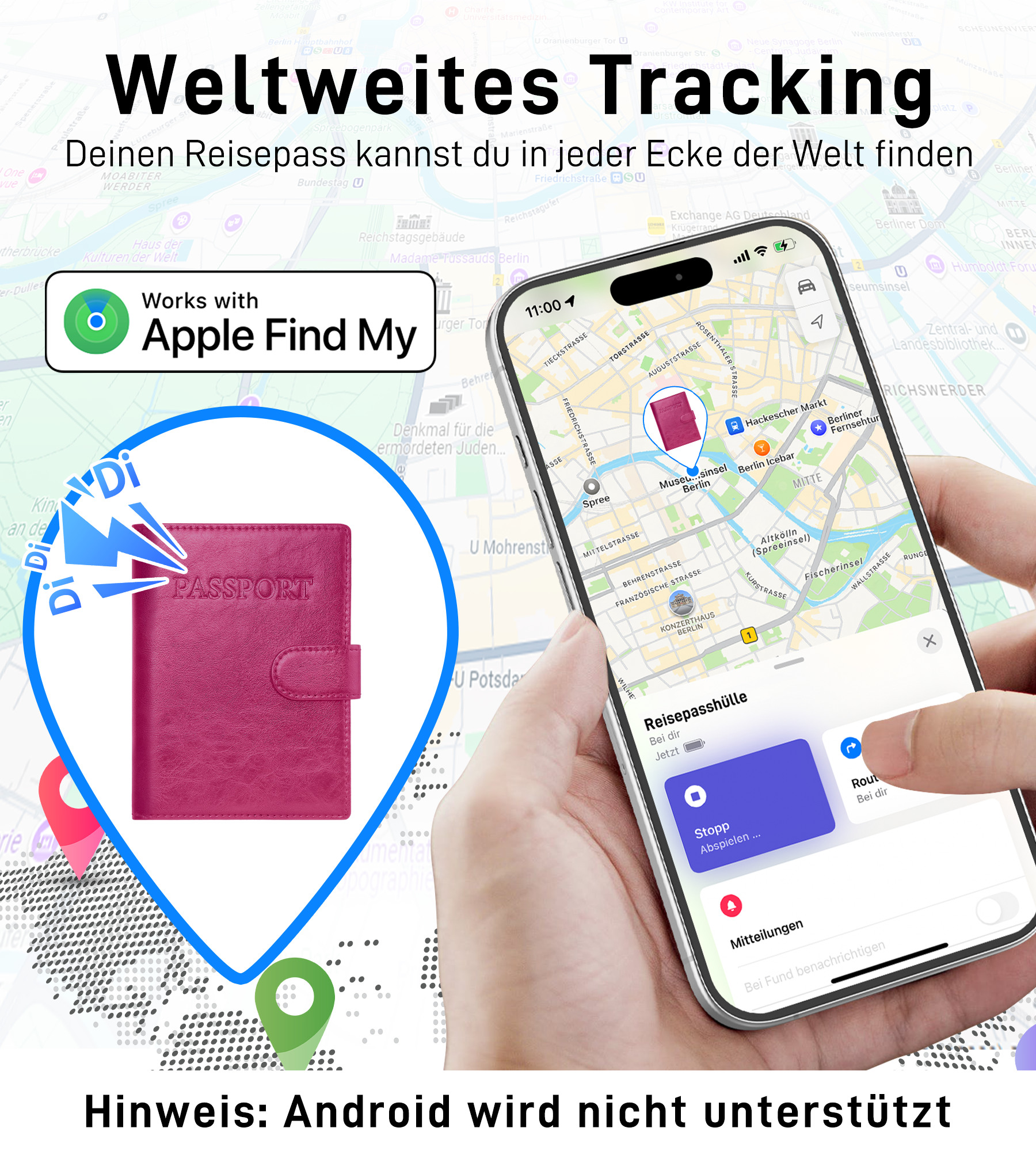 Findwallet™ Reisepasshalter mit Smart Tracker (Rosa)