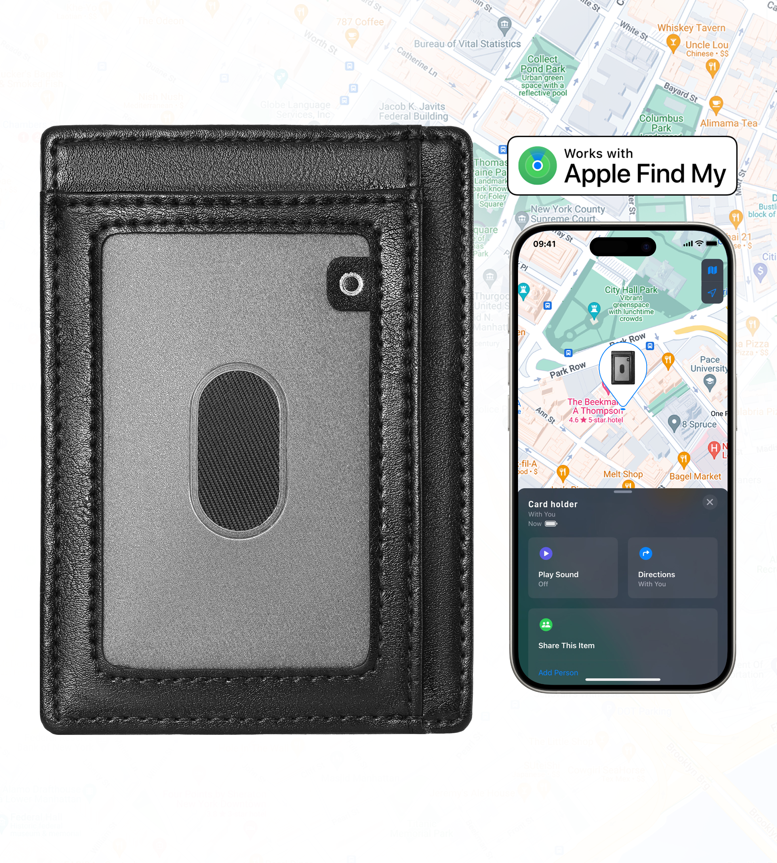 Auskang® スマートトラッカー付き Find My カードホルダー (ブラック) 