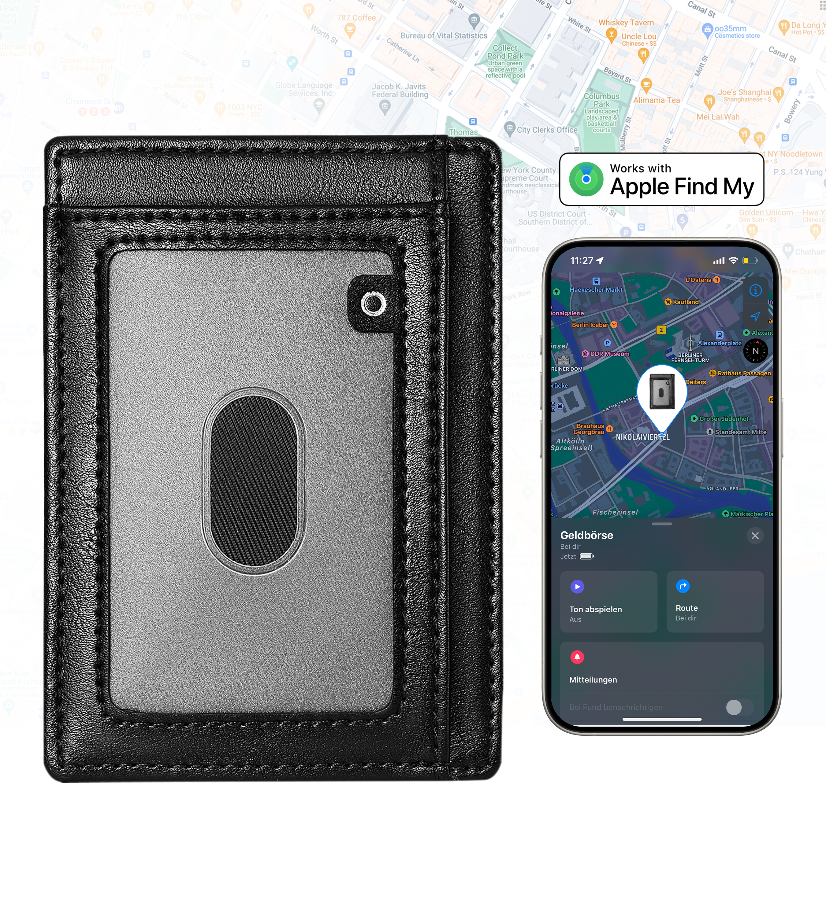 Auskang® Find My Card Holder mit Smart Tracker (Schwarz) 