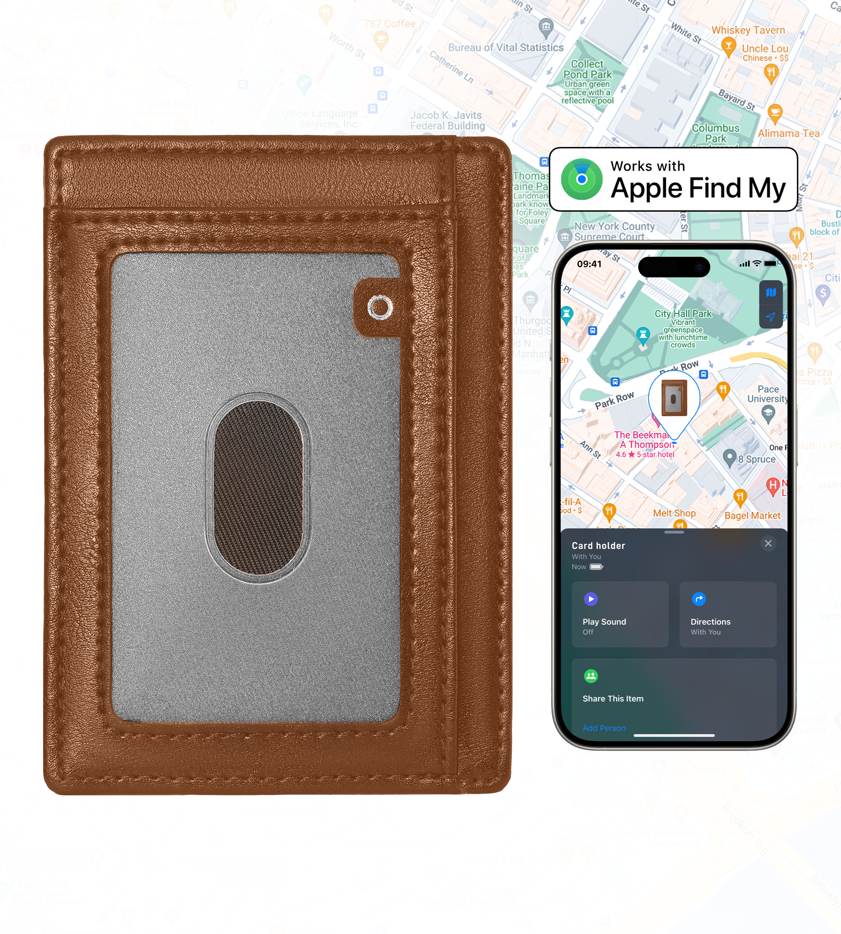 Auskang® Find My カードホルダー スマートトラッカー付き (ブラック) 