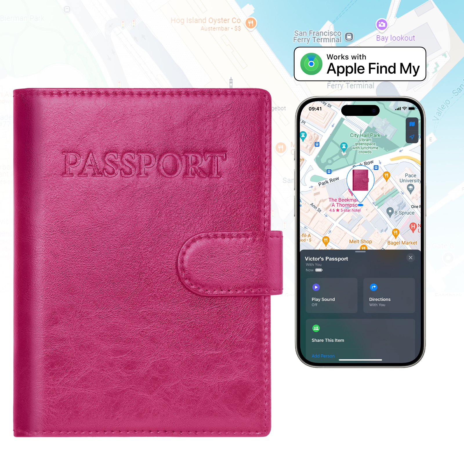 Findwallet™ Passport Holder with Smart Tracker (Pink)