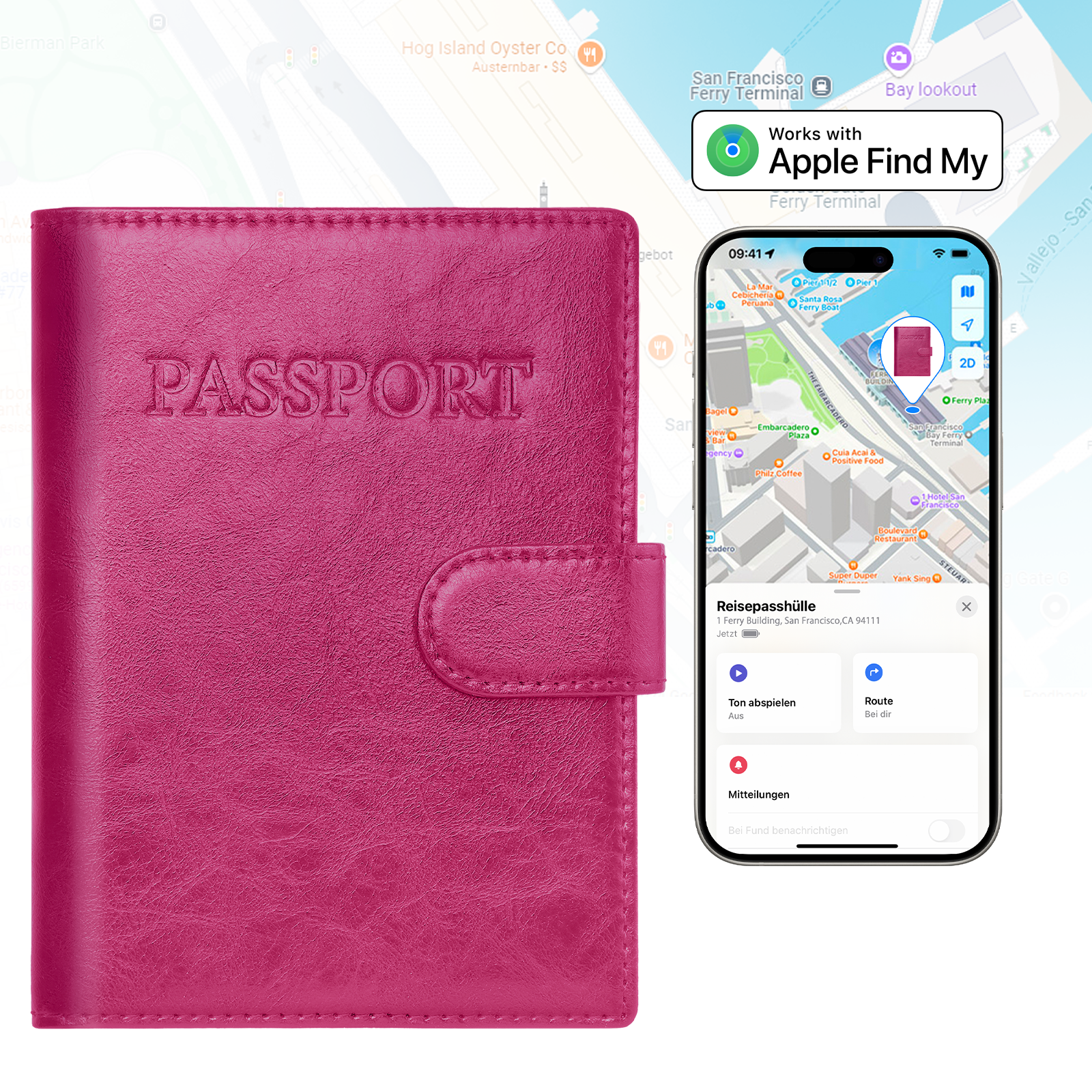 Findwallet™ Reisepasshalter mit Smart Tracker (Rosa)